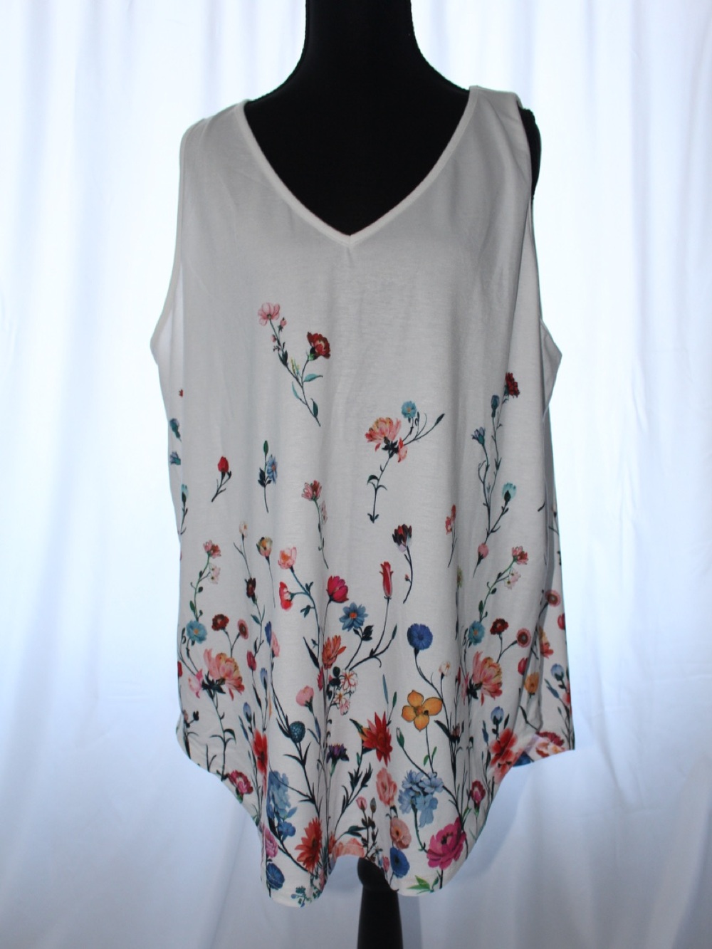BloomChic White V-Neck Tank Top with Multicolor Floral Print